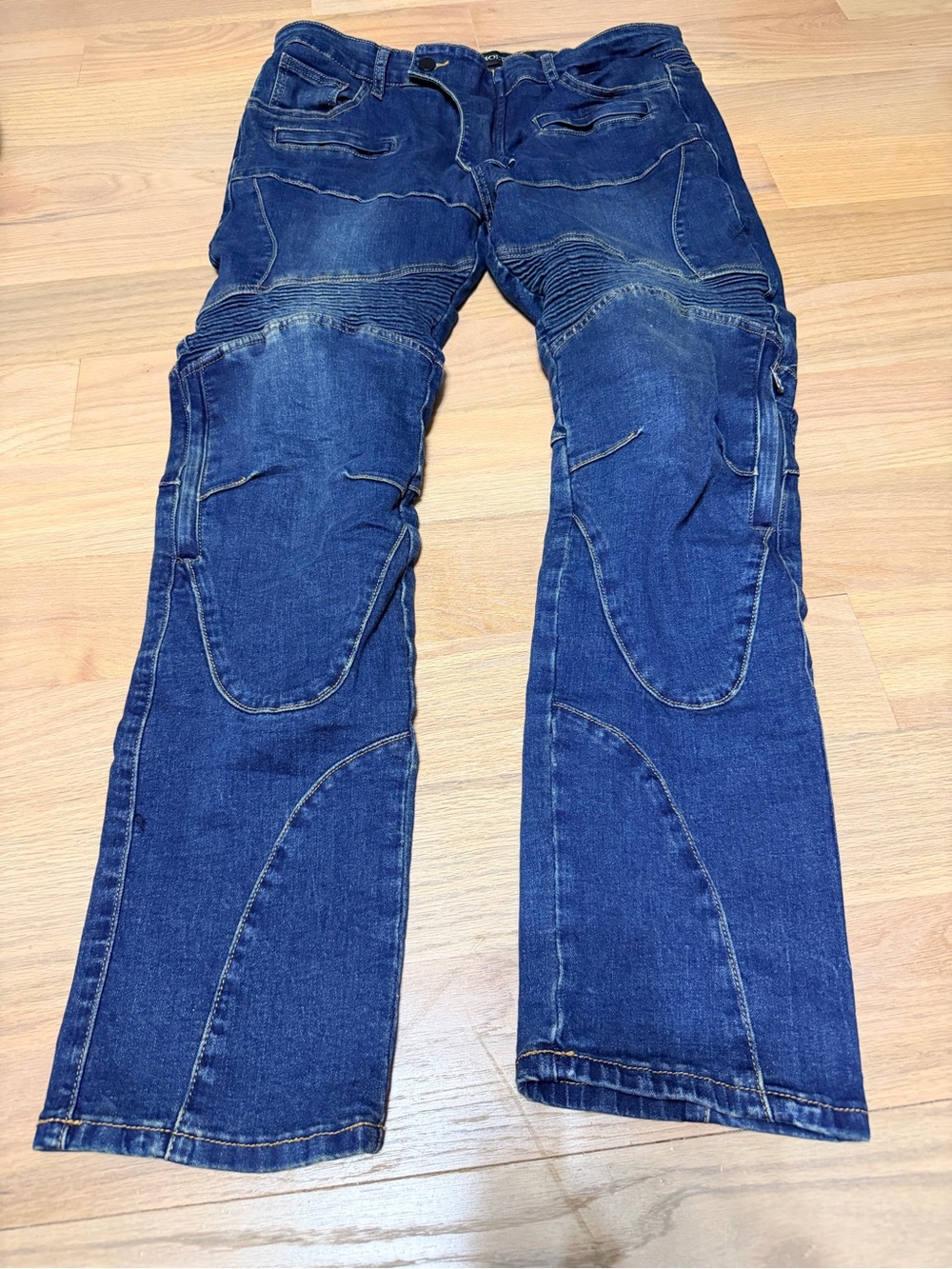 Moetcey’s Dark Blue Motocross Riding-Style Jeans